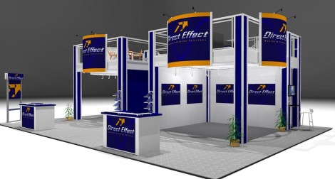 view of lower level of double deck trade show exhibit